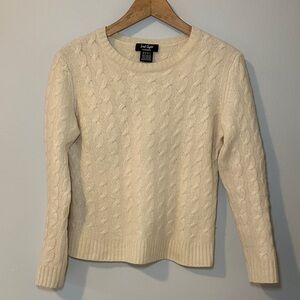 Lord & Taylor 100% Cashmere Cream Cable Crewneck Sweater
